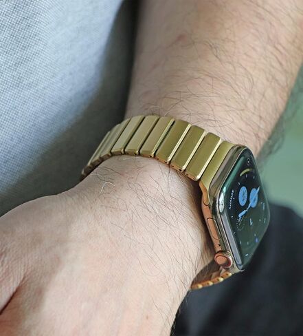 Compatible Stainless Steel Apple Watch Band 49mm 45mm 44mm 42mm, Thin Metal Link Bracelet for Apple Watch Wristbands Men Women, Link Band for iWatch Ultra Series 8/7/6/5/4/3 SE, Golden in Saudi Arabia