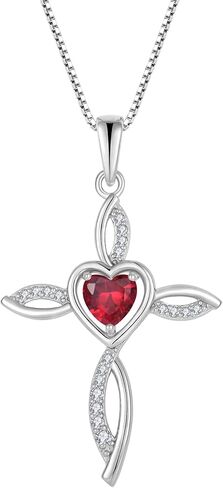 Cross Pendant 925 Sterling Silver Birthstone Infinity Loop Cross Necklace Heart-shaped Birthstone Cross in Kuwait