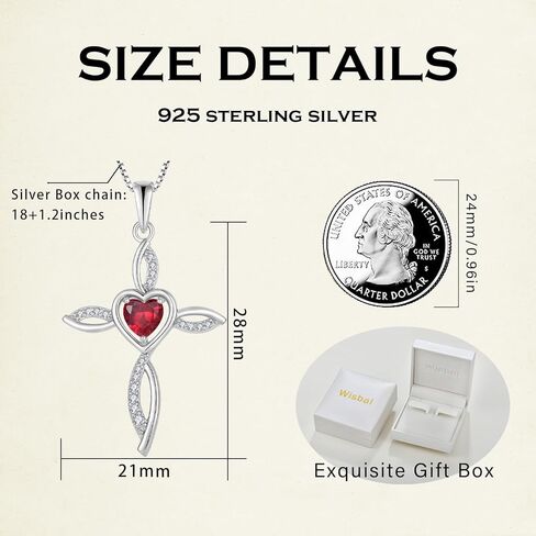 Cross Pendant 925 Sterling Silver Birthstone Infinity Loop Cross Necklace Heart-shaped Birthstone Cross in Kuwait