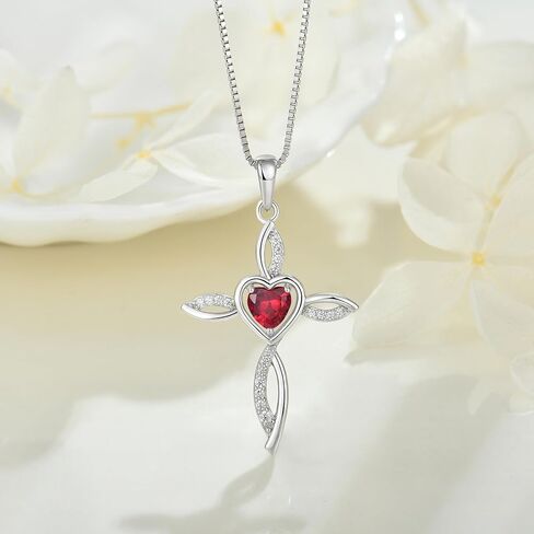 Cross Pendant 925 Sterling Silver Birthstone Infinity Loop Cross Necklace Heart-shaped Birthstone Cross in Kuwait