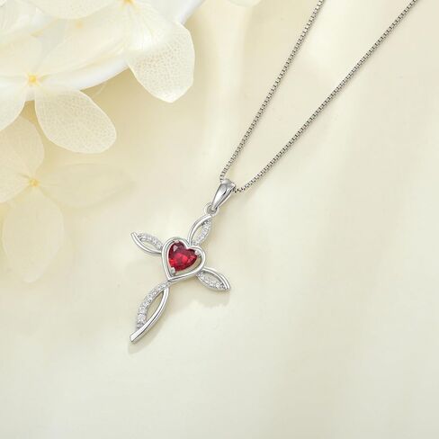 Cross Pendant 925 Sterling Silver Birthstone Infinity Loop Cross Necklace Heart-shaped Birthstone Cross in Kuwait