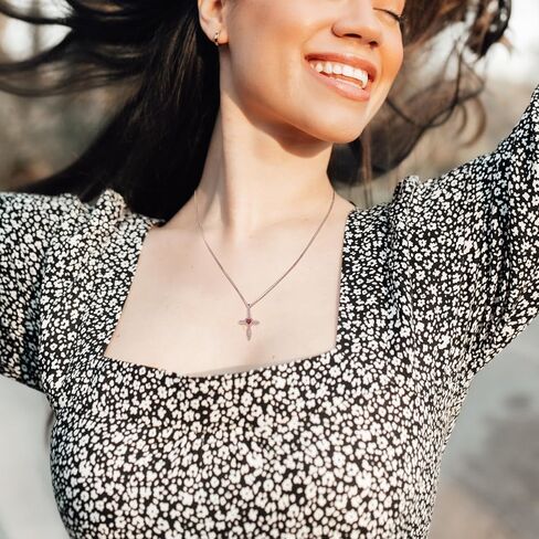 Cross Pendant 925 Sterling Silver Birthstone Infinity Loop Cross Necklace Heart-shaped Birthstone Cross in Kuwait