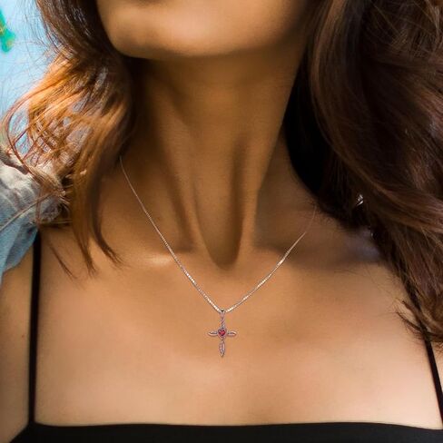 Cross Pendant 925 Sterling Silver Birthstone Infinity Loop Cross Necklace Heart-shaped Birthstone Cross in Kuwait