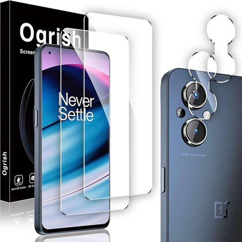 2 Pack Tempered Glass Screen Protector for OnePlus Nord N20 5G with 2 Pack Camera Lens Protector,Anti-Fingerprint,Shatter Proof,HD Clarity in Kuwait