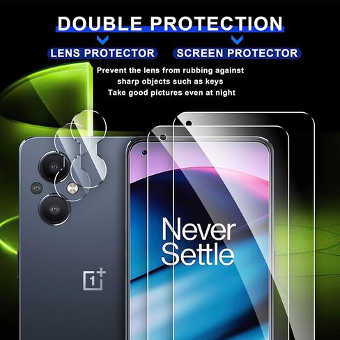 2 Pack Tempered Glass Screen Protector for OnePlus Nord N20 5G with 2 Pack Camera Lens Protector,Anti-Fingerprint,Shatter Proof,HD Clarity in Kuwait