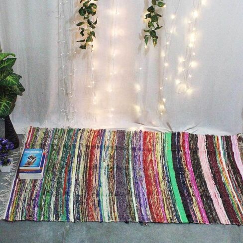 Chindi Cotton Rag Rugs 100% Eco-Friendly, 2-in-1 Reversible Multipurpose, Multicolor Hand-Woven Traditional Rugs (5ft X 3ft) for Living Room & Kitchen - Beige in Saudi Arabia