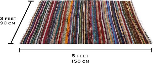 Chindi Cotton Rag Rugs 100% Eco-Friendly, 2-in-1 Reversible Multipurpose, Multicolor Hand-Woven Traditional Rugs (5ft X 3ft) for Living Room & Kitchen - Beige in Saudi Arabia