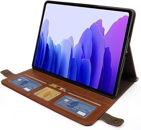 حافظة حقيبة يد لهاتف سامسونج جالاكسي تاب S8+/S7+/S7 FE 12.4 بوصة، حافظة محفظة مع حامل قلم وفتحات للبطاقات وجيب رفيع، حزام يد مدمج وحزام كتف قابل للإزالة، بني in Kuwait