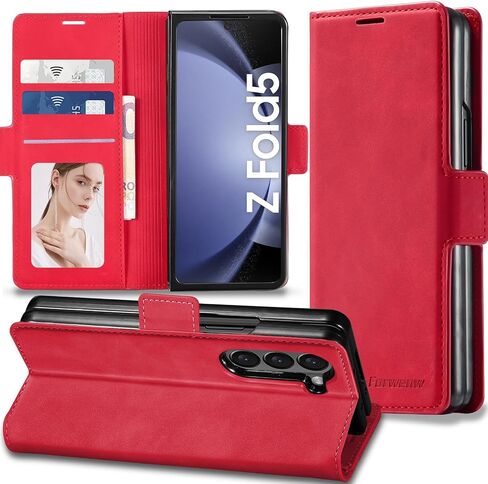 for Samsung Galaxy Z Fold 5 Case Flip Leather Cover with Hinge Protection, Luxury Slim Thin Magnetic Wallet Case [Card Holder], Shockproof Full-Body Protective for Samsung Z Fold 5 Phone Case in Saudi Arabia