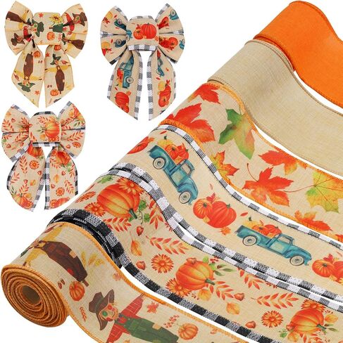 6 Rolls 30 Yards Burlap Ribbon, 2.5″W Buffalo Plaid Wired Edge Ribbon Thanksgiving Theme Craft Ribbon for Wrapping Gifts Making Wreath Bow in Kuwait