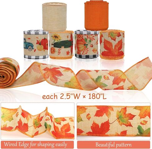 6 Rolls 30 Yards Burlap Ribbon, 2.5″W Buffalo Plaid Wired Edge Ribbon Thanksgiving Theme Craft Ribbon for Wrapping Gifts Making Wreath Bow in Kuwait