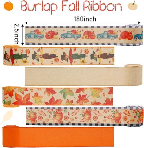 6 Rolls 30 Yards Burlap Ribbon, 2.5″W Buffalo Plaid Wired Edge Ribbon Thanksgiving Theme Craft Ribbon for Wrapping Gifts Making Wreath Bow in Kuwait