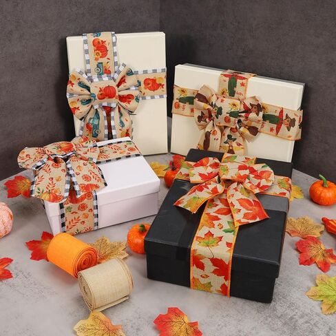 6 Rolls 30 Yards Burlap Ribbon, 2.5″W Buffalo Plaid Wired Edge Ribbon Thanksgiving Theme Craft Ribbon for Wrapping Gifts Making Wreath Bow in Kuwait