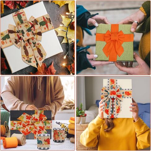 6 Rolls 30 Yards Burlap Ribbon, 2.5″W Buffalo Plaid Wired Edge Ribbon Thanksgiving Theme Craft Ribbon for Wrapping Gifts Making Wreath Bow in Kuwait