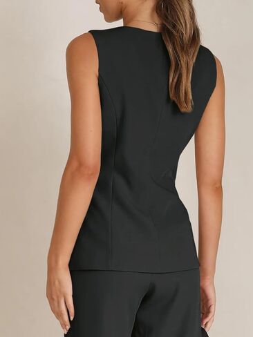 Tankaneo Women's Single Breasted Vests Square Neck Sleeveless Slim Fitted Work Office Waistcoats in Kuwait