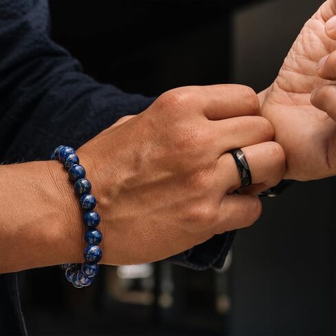 MOROTOLE Mens Beaded Bracelet Tiger Eye 8MM Natural Stone Beads Bracelet Set Adjustable Stretch Lava Rock Bracelets for Men Black Crystal Beaded Bracelets for Men Father Boyfriend Brother Gifts in Kuwait