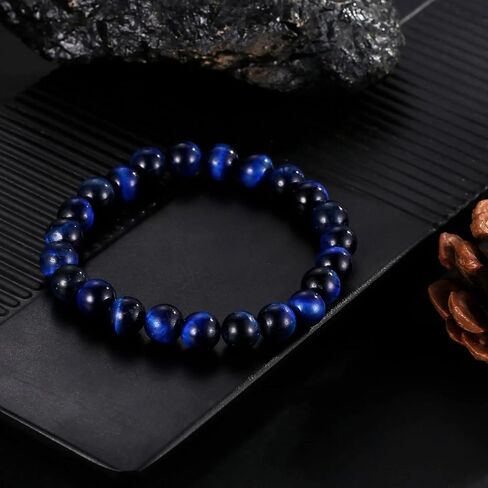 MOROTOLE Mens Beaded Bracelet Tiger Eye 8MM Natural Stone Beads Bracelet Set Adjustable Stretch Lava Rock Bracelets for Men Black Crystal Beaded Bracelets for Men Father Boyfriend Brother Gifts in Kuwait