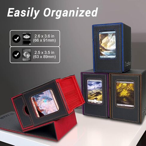 صندوق بطاقات لقائد MTG - شاشة عرض مزدوجة للبطاقات، تناسب 100 بطاقة ذات أكمام مزدوجة، صينية النرد، 2 حامل بطاقات، أحمر in Saudi Arabia