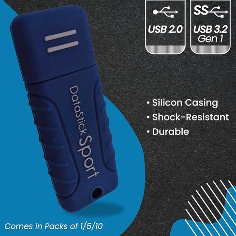 محرك أقراص فلاش Centon Electronics MP Essentials DataStick Sport USB 3.0، محرك أقراص USB مقاوم للماء، حافظة سيليكون مقاومة للصدمات، عصا USB متعددة الاستخدامات، سعة تخزين 128 جيجابايت، أزرق داكن in Kuwait