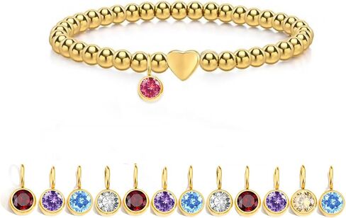 Gold Bracelets for Women Gold Heart Birthstone Bracelets Gold Beaded Bracelets Charm for Every Month Shiny Finish Jewellery Gifts for Women in Saudi Arabia