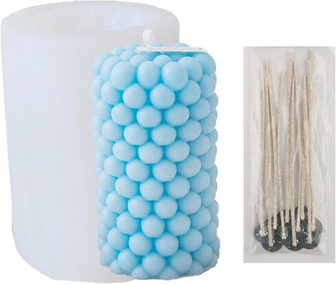 Bubble Candle Mold,Candle Molds Siliconefor Candle Making, Pillar Cube Bubble Geometric Ball Resin Casting Moulds Comes with 10 Pcs Eco Wicks for Resin Soap Wax Making Polymer Clay DIY Craft in Saudi Arabia