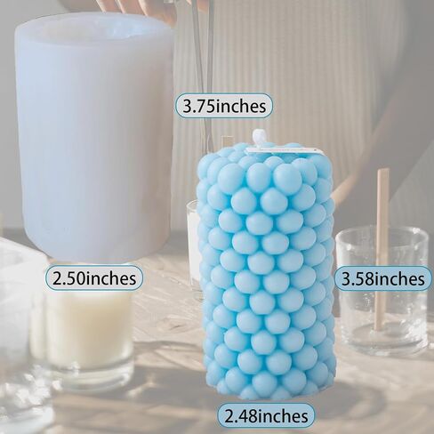 Bubble Candle Mold,Candle Molds Siliconefor Candle Making, Pillar Cube Bubble Geometric Ball Resin Casting Moulds Comes with 10 Pcs Eco Wicks for Resin Soap Wax Making Polymer Clay DIY Craft in Saudi Arabia