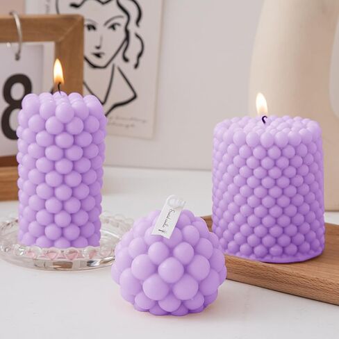 Bubble Candle Mold,Candle Molds Siliconefor Candle Making, Pillar Cube Bubble Geometric Ball Resin Casting Moulds Comes with 10 Pcs Eco Wicks for Resin Soap Wax Making Polymer Clay DIY Craft in Saudi Arabia
