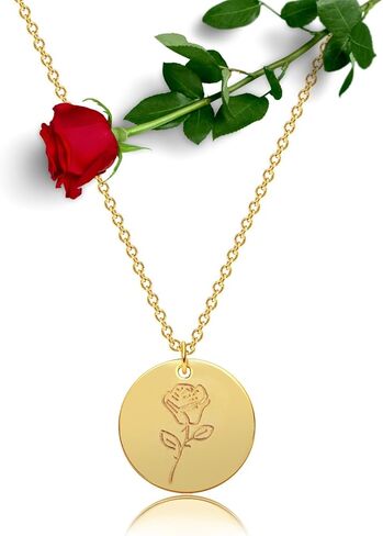 Halukakah Birth Blossom Necklace: 18k Real Gold Plated Floral Pendant with Birth Month Flower Disc - Handcrafted Dainty Necklace, Personalized Jewelry Gift for Birthdays in Saudi Arabia
