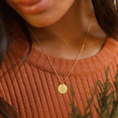 Halukakah Birth Blossom Necklace: 18k Real Gold Plated Floral Pendant with Birth Month Flower Disc - Handcrafted Dainty Necklace, Personalized Jewelry Gift for Birthdays in Saudi Arabia