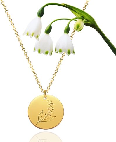 Halukakah Birth Blossom Necklace: 18k Real Gold Plated Floral Pendant with Birth Month Flower Disc - Handcrafted Dainty Necklace, Personalized Jewelry Gift for Birthdays in Saudi Arabia
