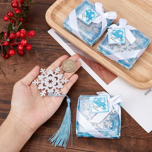 CHGCRAFT 20Pcs Snowflake Bookmark with Tassel Metal Bookmark Christmas Boxed Snowflake Bookmark for Bookworm Gift Book Lovers Student 7.3inch in Saudi Arabia