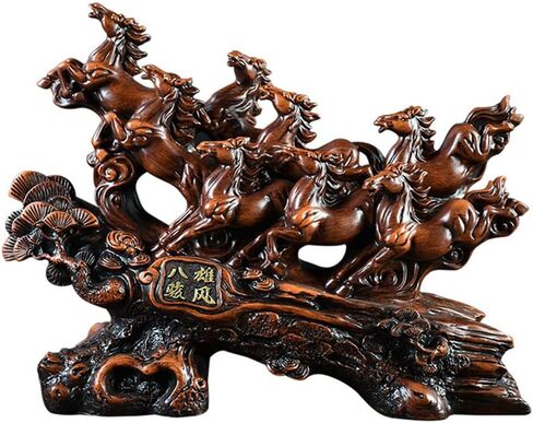 XIZHI 9.5 بوصة × 3.6 بوصة × 6.3 بوصة من الراتنج الخشبي المقلد لديكور المنزل فن النحت على الحصان 8 زخرفة حصان فنغ شوي مناسبة لسطح المكتب والمداخل وفتح الهدايا in Kuwait