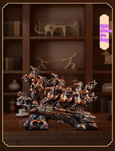 XIZHI 9.5 بوصة × 3.6 بوصة × 6.3 بوصة من الراتنج الخشبي المقلد لديكور المنزل فن النحت على الحصان 8 زخرفة حصان فنغ شوي مناسبة لسطح المكتب والمداخل وفتح الهدايا in Kuwait