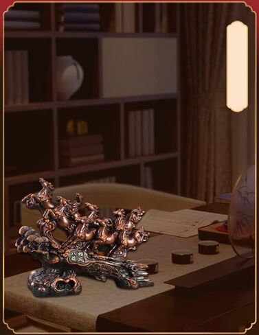 XIZHI 9.5 بوصة × 3.6 بوصة × 6.3 بوصة من الراتنج الخشبي المقلد لديكور المنزل فن النحت على الحصان 8 زخرفة حصان فنغ شوي مناسبة لسطح المكتب والمداخل وفتح الهدايا in Kuwait