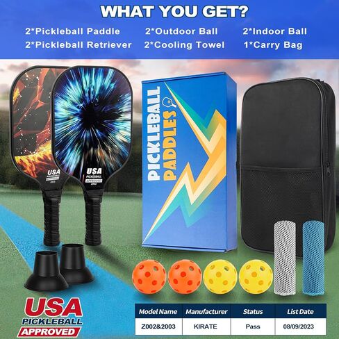 Pickleball Paddles Set of 2, USAPA Approved Carbon Fiber Pickleball Paddle(CFS), Polypropylene Honeycomb Core with 2 Pickleball Ball Retriever, 4 Balls, 1 Bag, 2 Towels for Men Women Bginner&Pros in Saudi Arabia