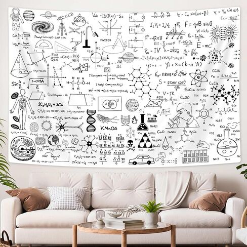 SAOLUIS Math Tapestry, Educational Tapestry For Classroom Science Formulas Tapestry, White And Black Tapestry Wall Hanging For Dorm Bedroom Living Room Home Decor 60X40 Inch in Saudi Arabia