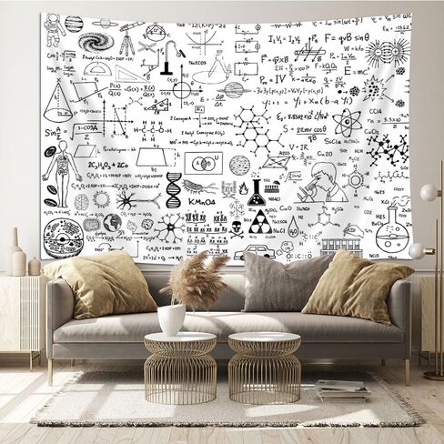 SAOLUIS Math Tapestry, Educational Tapestry For Classroom Science Formulas Tapestry, White And Black Tapestry Wall Hanging For Dorm Bedroom Living Room Home Decor 60X40 Inch in Saudi Arabia
