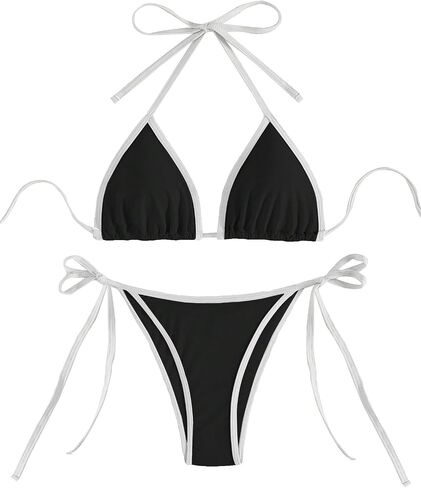 GORGLITTER Women's Color Block Swimsuit Tie Halter Bikini High Cut Bikini Set in Saudi Arabia