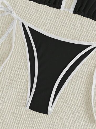 GORGLITTER Women's Color Block Swimsuit Tie Halter Bikini High Cut Bikini Set in Saudi Arabia