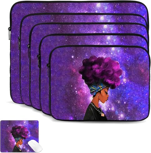African American Afro Woman 17 inch Laptop Case Fashion Laptop Sleeve Impact Resistant, Sturdy, Anti-Vibration,Lightweight Unisex Computer Case Cover 10-17 Inch. (Contains a Mouse pad in Saudi Arabia