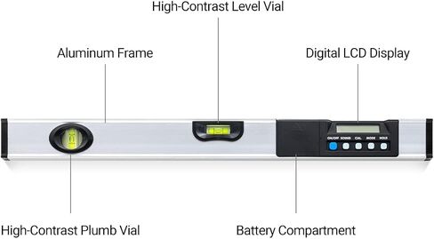 J-MEX eLevel 600 - مستوى رقمي 24 بوصة، أداة مستوى إلكتروني 360 درجة، مقياس الميل والمنقلة، شاشة LCD مع قارورتين، صنع في تايوان in Saudi Arabia