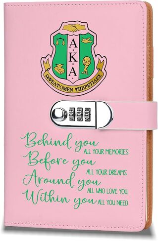 AKA Sorority Gift Leather Combination Lock Notebook for Women Girls Pink and Green Greek Sorority Journal Combination Lock Notebook Sisterhood Graduation Gift (behind you) in Saudi Arabia
