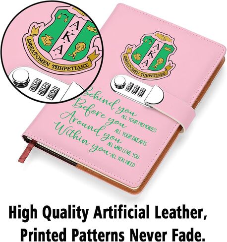 AKA Sorority Gift Leather Combination Lock Notebook for Women Girls Pink and Green Greek Sorority Journal Combination Lock Notebook Sisterhood Graduation Gift (behind you) in Saudi Arabia