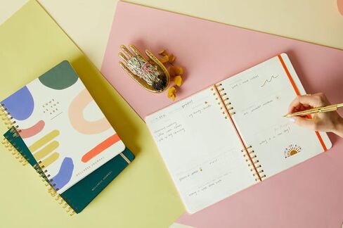DesignWorks Ink Green Live Well Spiral Mindfulness Notebook Guided Gratitude and Wellness Journal Undated Daily Planner With Self Care and Activity Prompts and Stickers, 7.5" x 10.25 in Saudi Arabia