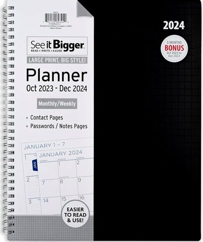 PlanAhead See IT Bigger October 2023 - December 2024 Monthly/Weekly Large Planner 8.5" x 11"(BLACK) in Saudi Arabia