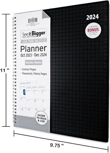 PlanAhead See IT Bigger October 2023 - December 2024 Monthly/Weekly Large Planner 8.5" x 11"(BLACK) in Saudi Arabia