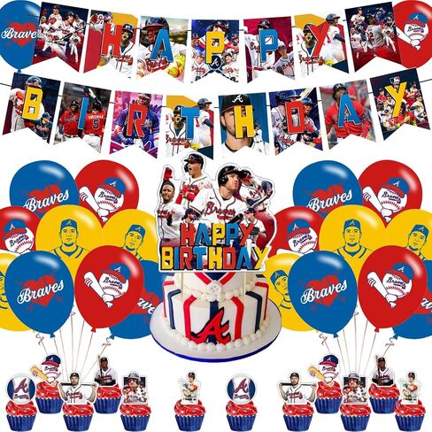Atlanta Baseball Birthday Party Supplies, Atlanta Baseball Party Decorations,Braves Party Theme Includes Balloons,Banner,Cake Toppers for Baseball Kids Birthday Theme Party Decorations in Saudi Arabia