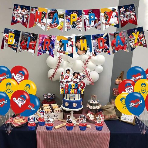 Atlanta Baseball Birthday Party Supplies, Atlanta Baseball Party Decorations,Braves Party Theme Includes Balloons,Banner,Cake Toppers for Baseball Kids Birthday Theme Party Decorations in Saudi Arabia