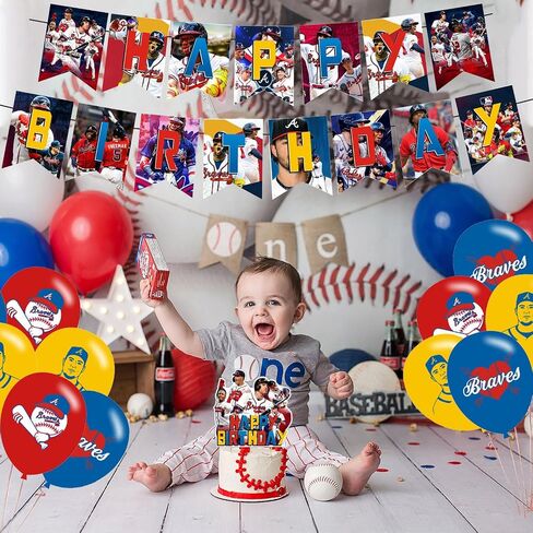 Atlanta Baseball Birthday Party Supplies, Atlanta Baseball Party Decorations,Braves Party Theme Includes Balloons,Banner,Cake Toppers for Baseball Kids Birthday Theme Party Decorations in Saudi Arabia