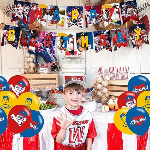 Atlanta Baseball Birthday Party Supplies, Atlanta Baseball Party Decorations,Braves Party Theme Includes Balloons,Banner,Cake Toppers for Baseball Kids Birthday Theme Party Decorations in Saudi Arabia